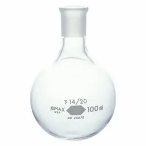 KIMBLE KIMAX 25276-250 Round Bottom Flask, 250 Ml Labware Capacity - Metric, Borosilicate Glass, Stopper, Clear | CR6QQU 26CY88