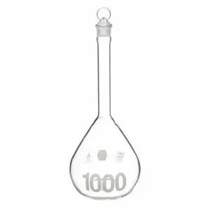 KIMBLE KIMAX 92812G-1000 Volumetric Flask, 1000 mL Labware Capacity - Metric, Borosilicate Glass, Includes Closure | CR6QRR 8NLU5