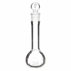 KIMBLE KIMAX 92812G-25 Volumetric Flask, 25 mL Labware Capacity - Metric, Borosilicate Glass, Includes Closure | CR6QUL 8GEM6