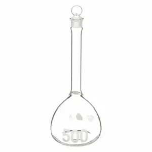 KIMBLE KIMAX 92812G-500 Volumetric Flask, 500 mL Labware Capacity - Metric, Borosilicate Glass, Includes Closure | CR6QUH 9E888