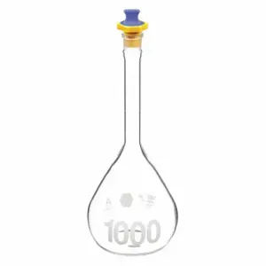 KIMBLE KIMAX 92812P-1000 Volumetric Flask, 1000 mL Labware Capacity - Metric, Borosilicate Glass, Includes Closure | CR6QRT 8YR35