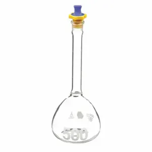 KIMBLE KIMAX 92812P-500 Volumetric Flask, 500 mL Labware Capacity - Metric, Borosilicate Glass, Includes Closure | CR6QUF 9MUT0