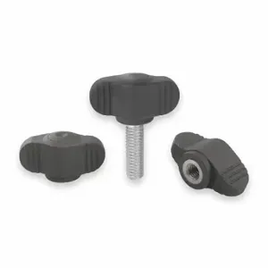 KIPP K0274.006 Hand Knob, Wing, M6 Thread Size, Gray, Brass/Thermoplastic, Threaded Bushing, Blind Hole | CR7AQV 3DAU3