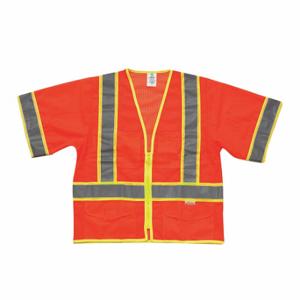 KISHIGO 1243-3X High Visibility Vest, ANSI Class 3, U, 3XL, Orange, Mesh Polyester, Zipper, Contrasting | CR7EDP 9CW65