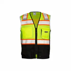 KISHIGO 1515-L High Visibility Vest, ANSI Class 2, U, L, Lime, Mesh Polyester, Zipper, Contrasting | CR7ECR 347LA5