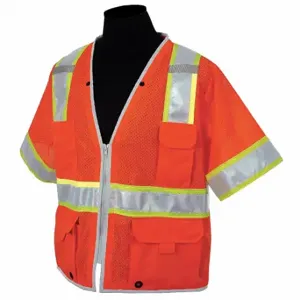 KISHIGO 1551-5X High Visibility Vest, ANSI Class 3, U, 5XL, Orange, Mesh Polyester, Zipper, Contrasting | CR7EDH 11K803