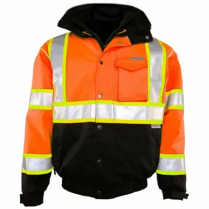 KISHIGO JS120-L Jacket, U, ANSI Class 3, L, Black/Orange, Zipper with Storm Flap, 2 Pockets, Jacket | CR7EEY 30Y985