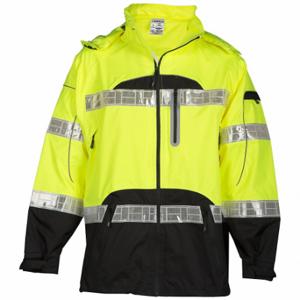 KISHIGO RWJ106-2X-3X Rain Jacket, Reflective Piping, Horizontal, 2Xl/3Xl, Black/Yellow, Zipper, 4 Pockets | CR7EFN 14F476
