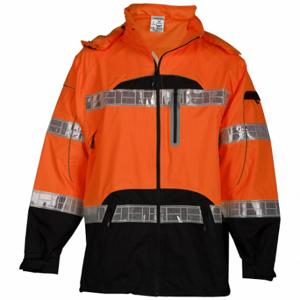 KISHIGO RWJ107-S-M Rain Jacket, Reflective Piping, Horizontal, S/M, Orange, Zipper, 4 Pockets, Jacket | CR7EFX 14F483