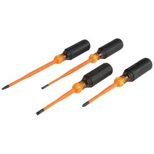KLEIN TOOLS 33734INS Screwdriver Set, Insulated, Slim Tip, Phillips Cabinet And Square Tip, 4 Piece | CE4XKZ 32811-4