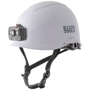KLEIN TOOLS 60146 Safety Helmet, Non-Vented, Class E, With Headlamp, 6.5 To 8 Size, ABS, White | CF3QRM 60146-0