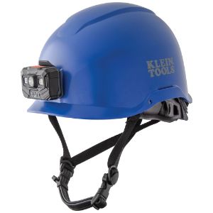 KLEIN TOOLS 60148 Safety Helmet, Non-Vented, Class E, With Headlamp, 6.5 To 8 Size, ABS, Blue | CF3QRP 60148-4