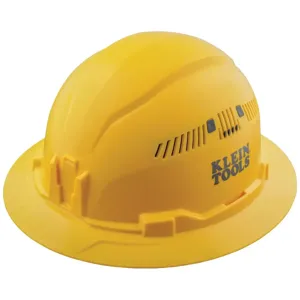 KLEIN TOOLS 60262 Hard Hat, Vented, Full Brim, Class C, 6.5 To 8 Size, ABS, Yellow | CF3QTZ 60262-7