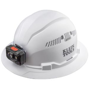 KLEIN TOOLS 60407RL Hard Hat, Vented, Full Brim, Rechargeable Headlamp, 6.5 To 8 Size, ABS, White | CF3QUT 60428-7