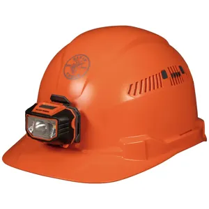 KLEIN TOOLS 60901 Hard Hat, Vented, Cap Style, With Headlamp, Orange | CE4XCF