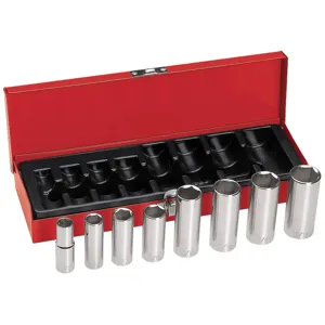 KLEIN TOOLS 65502 Deep Socket Wrench Kit, Drive Size 3/8 Inch, 8 Pack | CE4ZAH 65502-9