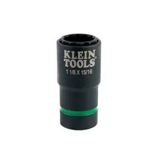 KLEIN TOOLS 66016 Impact Socket, 12 Point, 1-1/8 x 15/16 Inch Socket Size, Steel | CF3QWK 65054-3