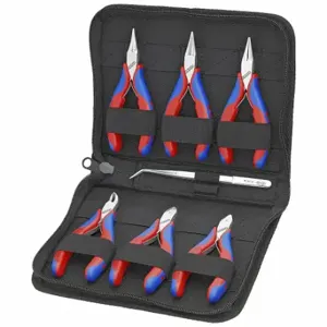 KNIPEX 00 20 16 Precision Plier Set, 6 Pliers, Knurled Grip, Spring Return, Fabric Case | CR7JXZ 38UT28