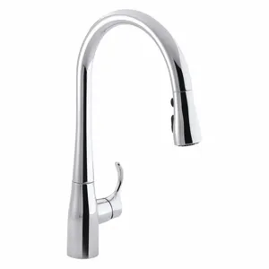 KOHLER K-596-CP Gooseneck Pull Out, Kitchen Sink Faucet, Manual Faucet Activation | CF2BRK 493J34