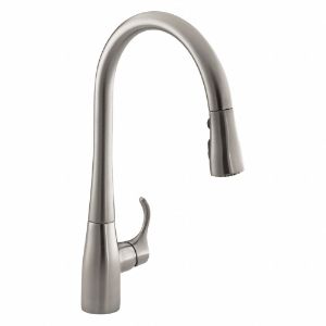 KOHLER K-596-VS Gooseneck Pull Out, Kitchen Sink Faucet, Manual Faucet Activation | CF2BRL 493J35