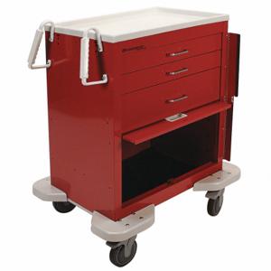 LAKESIDE MANUFACTURING C-324-P2B-1R General Medical Supply Cart with Drawers, Steel, Swivel/ Swivel with Brake, Red, Red | CR8MLZ 19H260