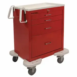 LAKESIDE MANUFACTURING C-424-K-1R General Medical Supply Cart with Drawers, Steel, Swivel/ Swivel with Brake, Red, Red | CR8MMC 19H273