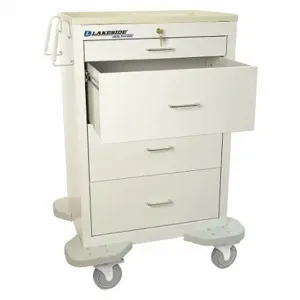 LAKESIDE MANUFACTURING C-430-K-1TW Medication-Dispensing Cart, Steel, Swivel/ Swivel with Brake, White, White, Silver | CR8MNM 460K56