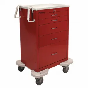 LAKESIDE MANUFACTURING C-530-K-1R General Medical Supply Cart with Drawers, Steel, Swivel/ Swivel with Brake, Red, Red | CR8MLY 19H275