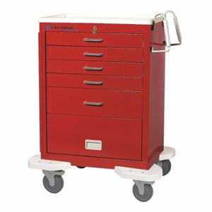 LAKESIDE MANUFACTURING C-524-B-1R General Medical Supply Cart with Drawers, Steel, Swivel/ Swivel with Brake, Red, Red | CR8MMB 19H266