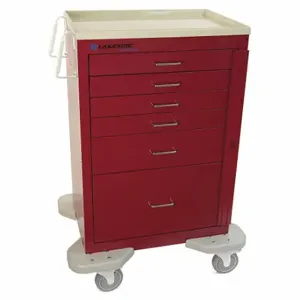 LAKESIDE MANUFACTURING C-630-2B-1R General Medical Supply Cart with Drawers, Steel, Swivel/ Swivel with Brake, Red, Red | CR8MLW 460K64