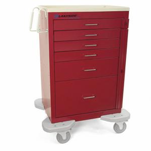 LAKESIDE MANUFACTURING C-630-2B-1RSPL General Medical Supply Cart with Drawers, Steel, Swivel/ Swivel with Brake, Red, Red | CR8MLX 460K65