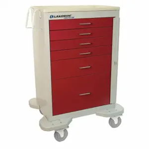 LAKESIDE MANUFACTURING C-630-B-2R Medical Procedure Cart, Steel, Swivel/ Swivel with Brake, Red, Red | CR8MMN 460K67