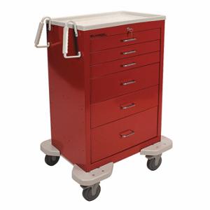 LAKESIDE MANUFACTURING C-630-K-1R General Medical Supply Cart with Drawers, Steel, Swivel/ Swivel with Brake, Red, Red | CR8MME 19H276