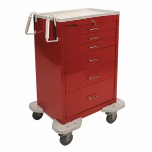 LAKESIDE MANUFACTURING C-630-K-1R General Medical Supply Cart with Drawers, Steel, Swivel/ Swivel with Brake, Red, Red | CR8MME 19H276