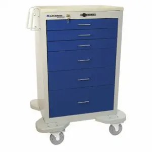 LAKESIDE MANUFACTURING C-630-P-2B Medical Procedure Cart, Steel, Swivel/ Swivel with Brake, Gray, Dark Blue | CR8MMJ 460K70