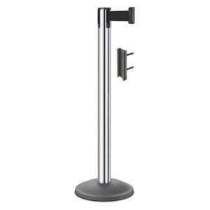 LAVI 26-20400CL/BK/KIT Barrier Post With Belt, Steel, Chrome, 38 1/2 Inch Post Height, 2 3/4 Inch Post Dia | CR8NAL 53DX25