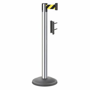 LAVI 26-20400CL/SF/KIT Barrier Post With Belt, Steel, Chrome, 38 1/2 Inch Post Height, 2 3/4 Inch Post Dia | CR8NAM 53DX29