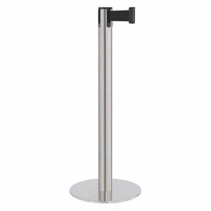LAVI 44-40703/BK Barrier Post With Belt, Steel, Satin, 40 Inch Post Height, 2 3/4 Inch Post Dia | CR8NAN 53DX10