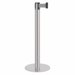 LAVI 44-40703/GY Barrier Post With Belt, Steel, Satin, 40 Inch Post Height, 2 3/4 Inch Post Dia | CR8NAP 53DX11