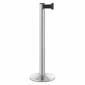 LAVI 50-3000A/CL/BK Barrier Post With Belt, Chrome, 40 Inch Post Height, 2 3/4 Inch Post Dia, Sloped | CR8MZH 53DW74