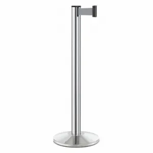 LAVI 50-3000A/CL/GY Barrier Post With Belt, Chrome, 40 Inch Post Height, 2 3/4 Inch Post Dia, Sloped | CR8MZJ 53DW75