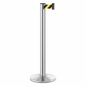 LAVI 50-3000A/CL/SF Barrier Post With Belt, Chrome, 40 Inch Post Height, 2 3/4 Inch Post Dia, Sloped | CR8MZL 53DW78