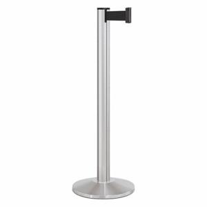 LAVI 50-3000A/SA/BK Barrier Post With Belt, Satin, 40 Inch Post Height, 2 3/4 Inch Post Dia, Sloped | CR8MZQ 53DW69
