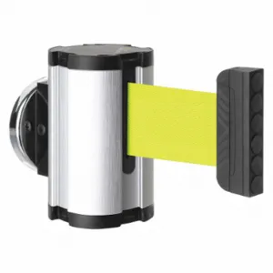 LAVI 50-3010MG/SA/FY Retractable Belt Barrier, Yellow, Satin Aluminum, 7 ft Belt Length | CR8NGL 52YY29