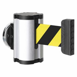 LAVI 50-3010MG/SA/SF Retractable Belt Barrier, Yellow/Black, Satin Aluminum, 7 ft Belt Length | CR8NGW 52YY28