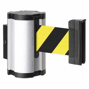 LAVI 50-3010SA/SF Retractable Belt Barrier, Yellow/Black, Satin Aluminum, 7 ft Belt Length | CR8NHE 52YY07