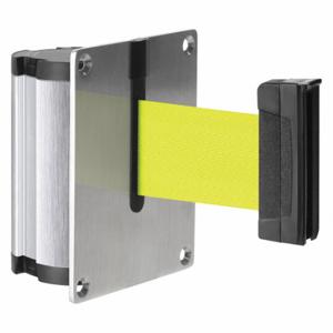 LAVI 50-3012FY Concealed Retractable Belt Barrier, Yellow, Satin Aluminum, 7 Ft Belt Length | CR8NEB 52YY43