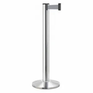 LAVI 50-3100A/CL/GY Barrier Post With Belt, Chrome, 40 Inch Post Height, 2 3/4 Inch Post Dia, Sloped | CR8MZK 53DW95