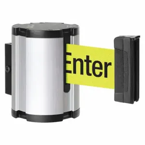 LAVI 50-41300SA/FY/S6 Retractable Belt Barrier, Yellow, Caution - Do Not Enter, Satin Aluminum | CR8NFZ 52YY58