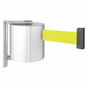 LAVI 50-5550/SA/FY Retractable Belt Barrier, Yellow, Satin Aluminum, 65 ft Belt Length | CR8NGJ 52YZ12